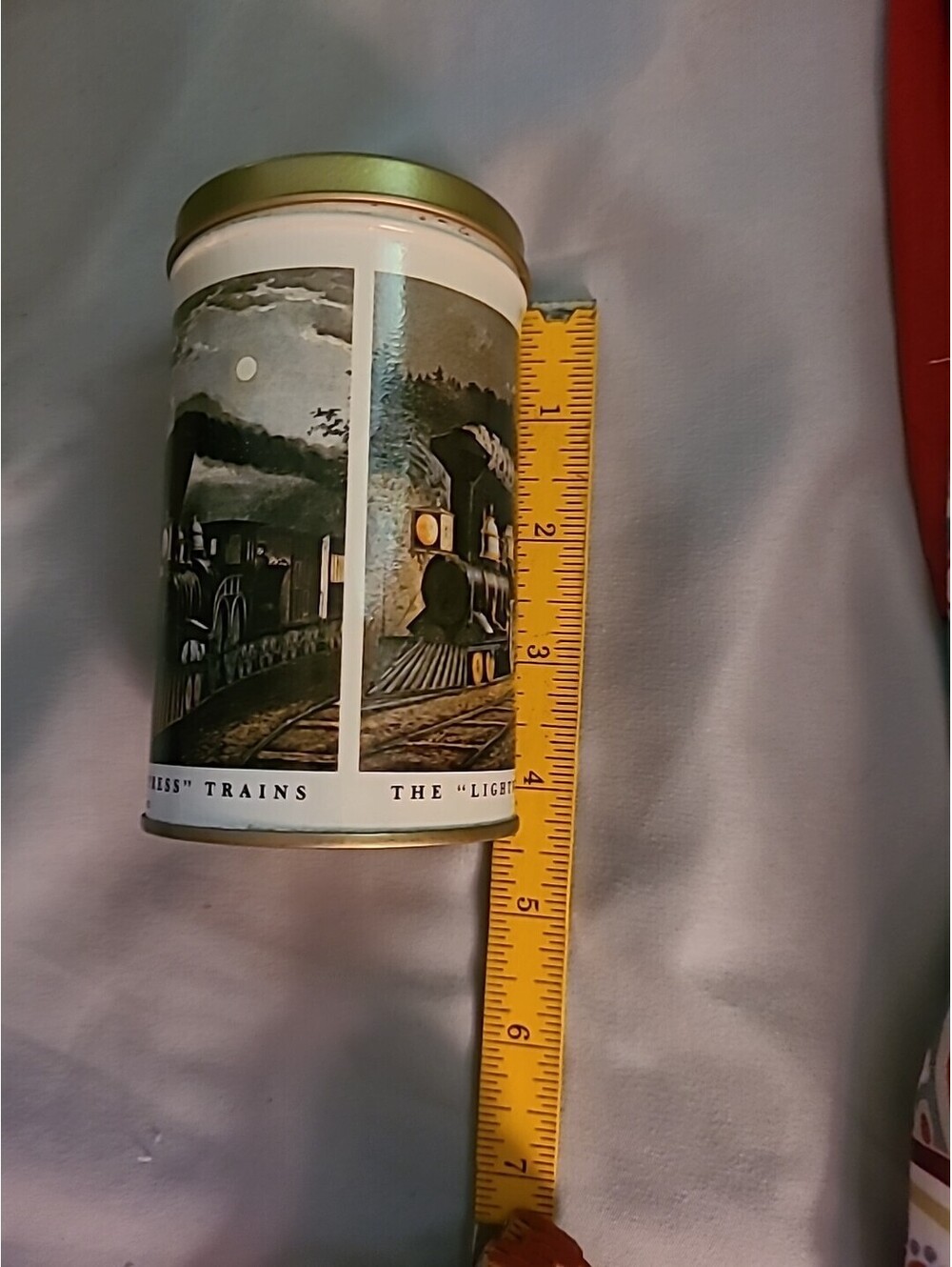 VINTAGE CURRIER & IVES AMERICAN EXPRESS TRAIN DECOWARE TIN CAN EMPTY - Picture 6 of 7